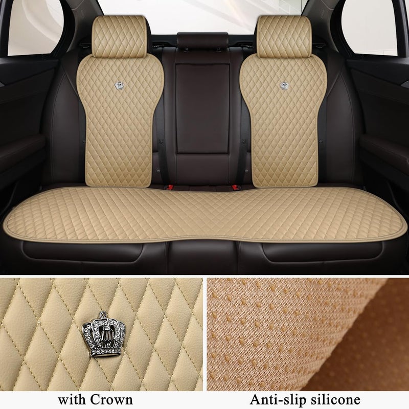 Red Rain Leather Seat Cover Universal Seat Covers with Crown Car Seat Protector Fit Car/Auto/Truck/SUV Beige 2/3 Covered (Beige) - Image 3